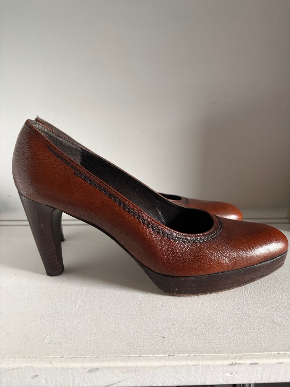 Stuart Weitzman Cognac Brown Leather High Heel Pumps